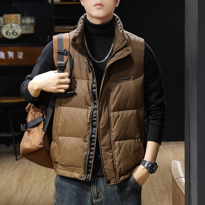 美式复古高端羽绒马甲男2025冬季无帽立领羽绒服外套男士轻薄衣服