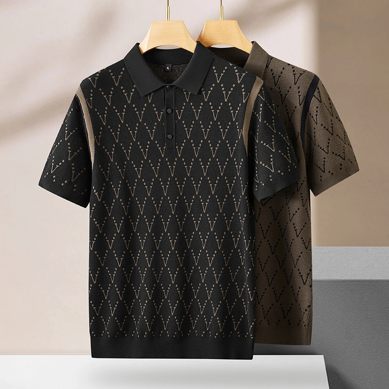 大码男士短袖毛衣秋季休闲打底衫青年时尚百搭上衣胖子翻领针织衫