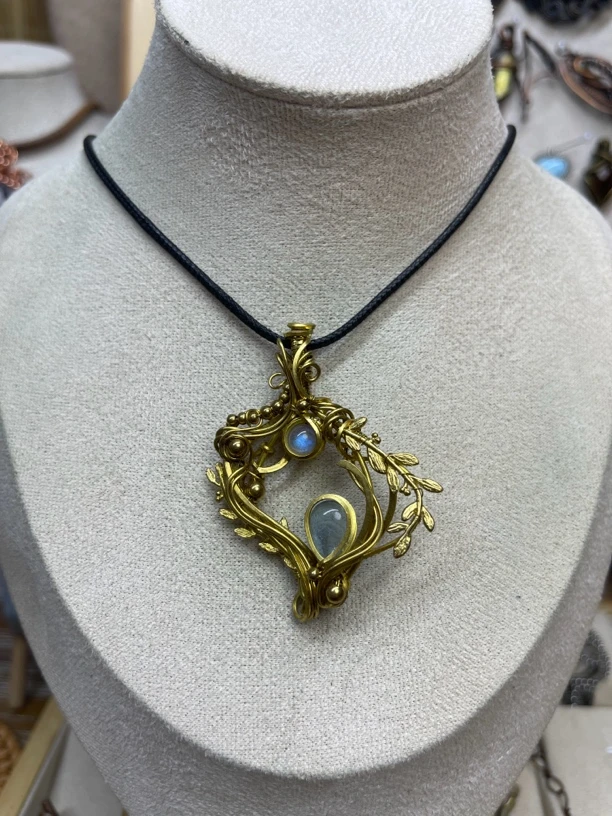 黄铜吊坠 纯手工制作黄铜本色橄榄枝个性吊坠