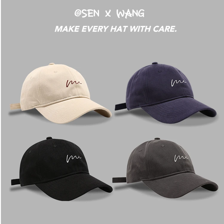 波浪刺绣显脸小原创设计宽檐字母刺绣棒球帽男女同款显白秋冬软顶
