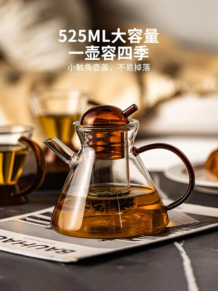 北欧小资风格美拉徳色系高硼硅玻璃耐热泡茶壶煮茶壶