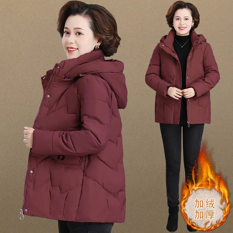 妈妈秋冬装外套加绒加厚中年时尚棉服新款中老年女冬季派克服棉衣