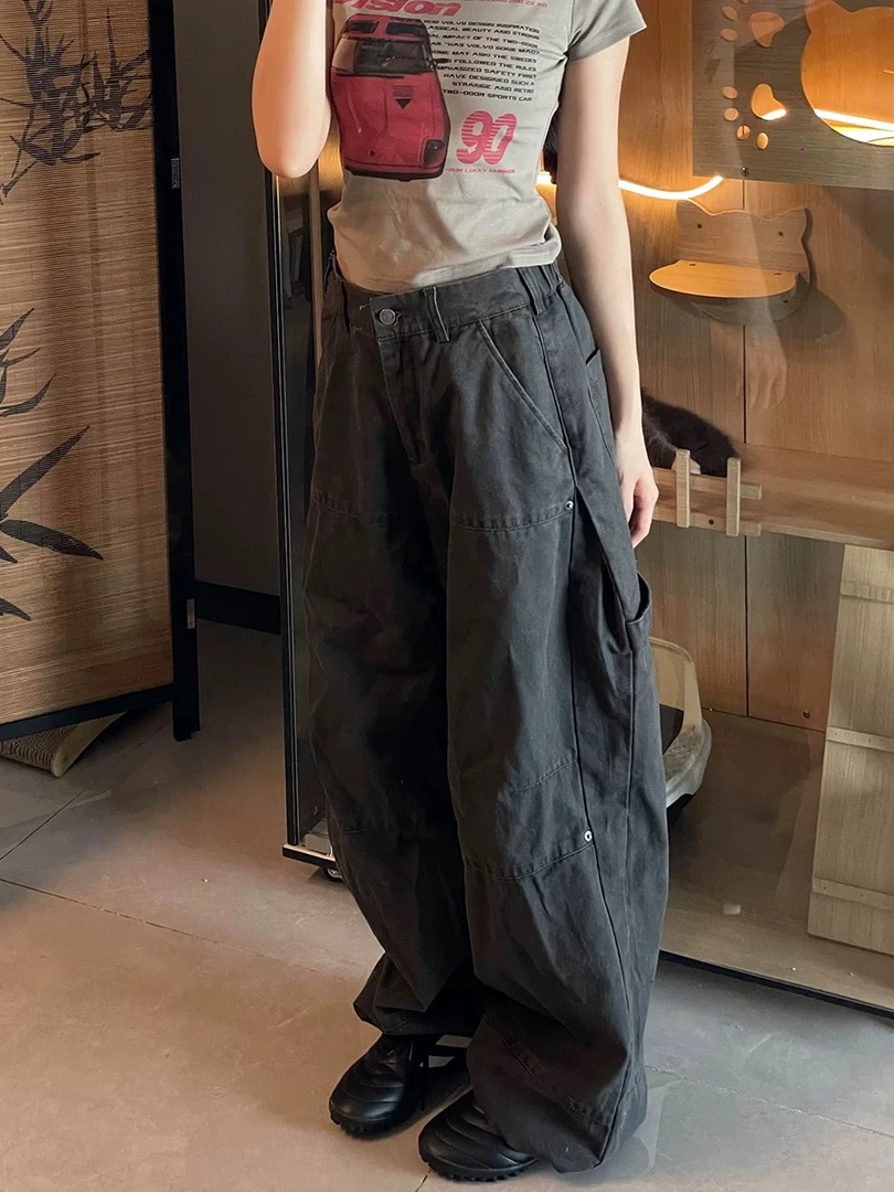 RETEL美式复古阔腿新款宽松工装裤女直筒设计感休闲裤子男秋冬款