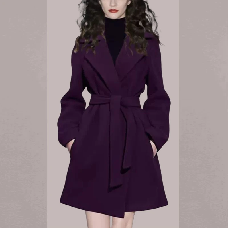 赫本风毛呢外套网红西装领双面呢大衣2025年冬季新款小个子中长款