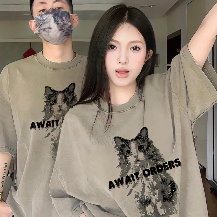 美式情侣装短袖夏季穿搭2024新款网红高级感一男一女学生T恤衣服