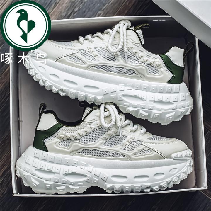 【正品】啄木鸟男鞋冬季时尚百搭休闲老爹鞋厚底ins男士网面潮鞋子