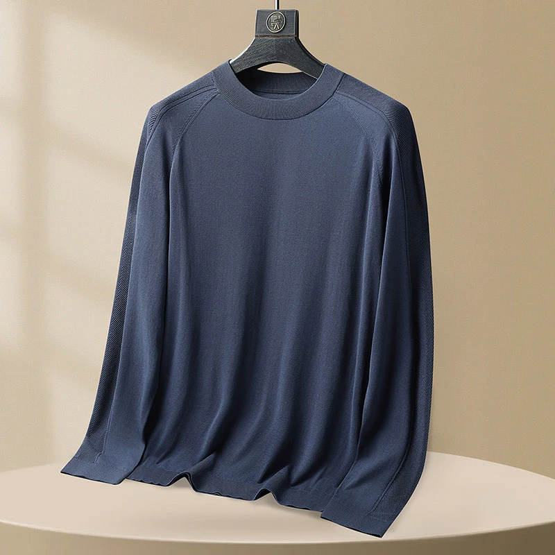 combo/康博大码男士精品桑蚕丝莱赛尔纯色春季休闲圆领长袖针织衫