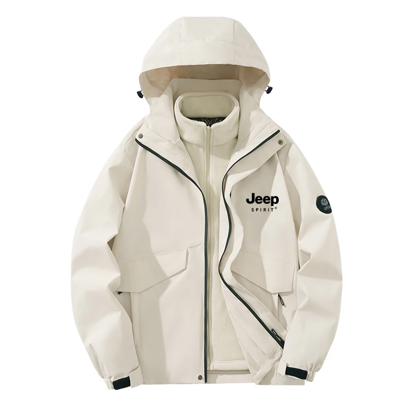 Jeep吉普三合一夹克男女秋冬季山系运动冲锋上衣登山休闲防风外套