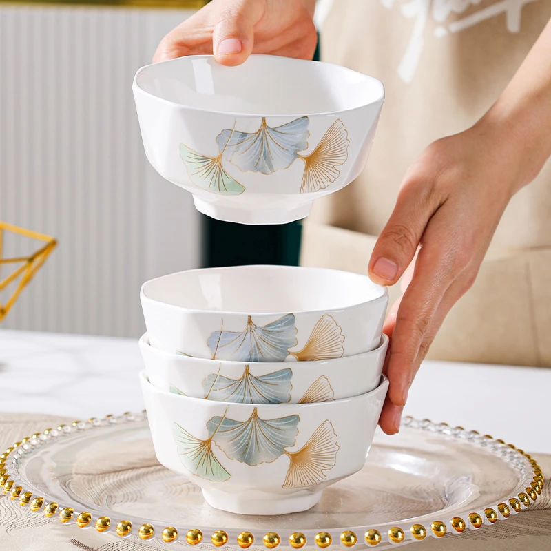 10只装银杏花开4.5英寸米饭碗碗轻奢饭碗家用高档2025碗ins高颜值