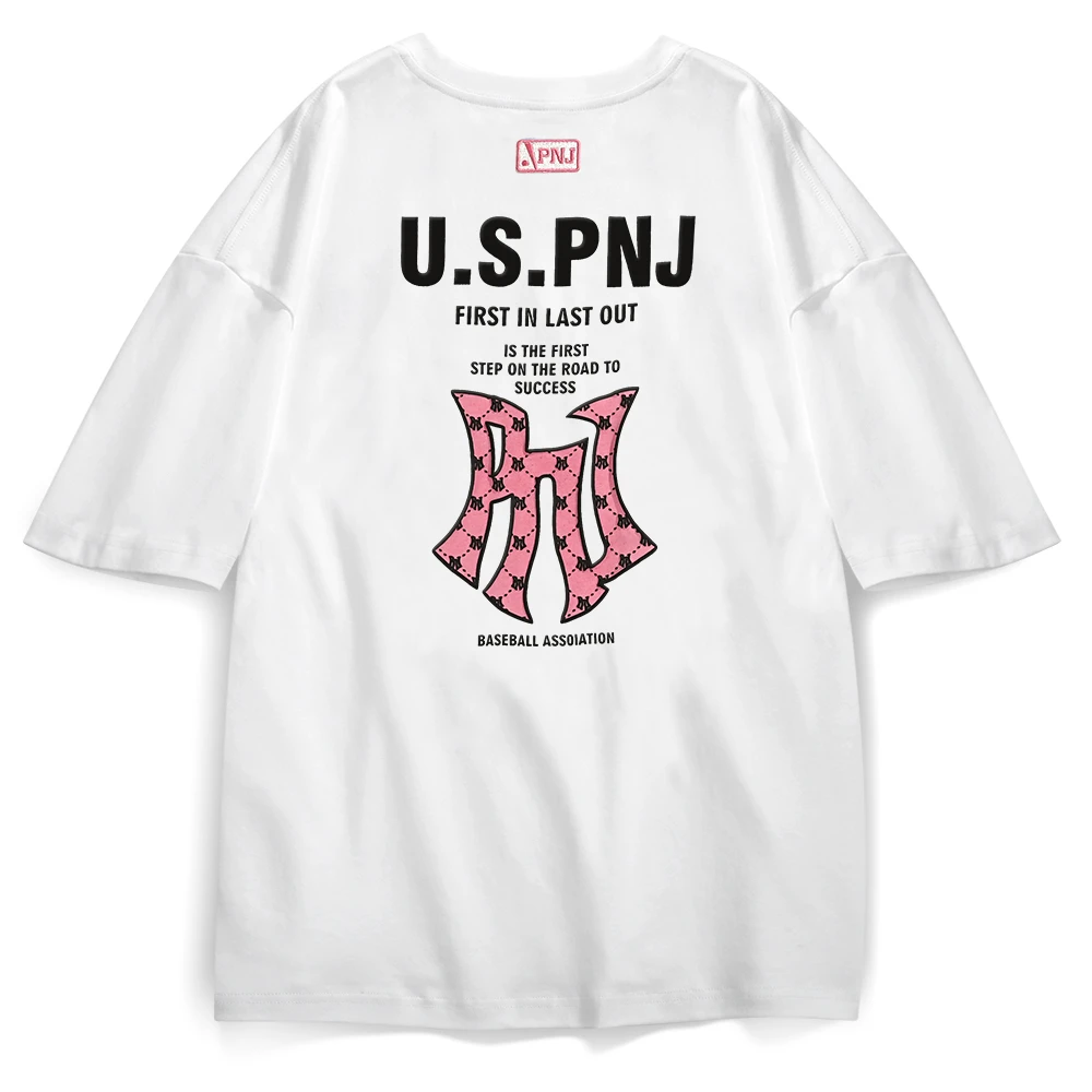 pnj夏季新款时尚百搭潮流情侣款纯棉刺绣发泡工艺T恤