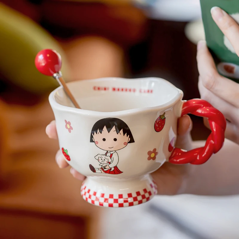 正版樱桃小丸子陶瓷马克杯生日礼物可爱家用早餐牛奶杯办公室水杯