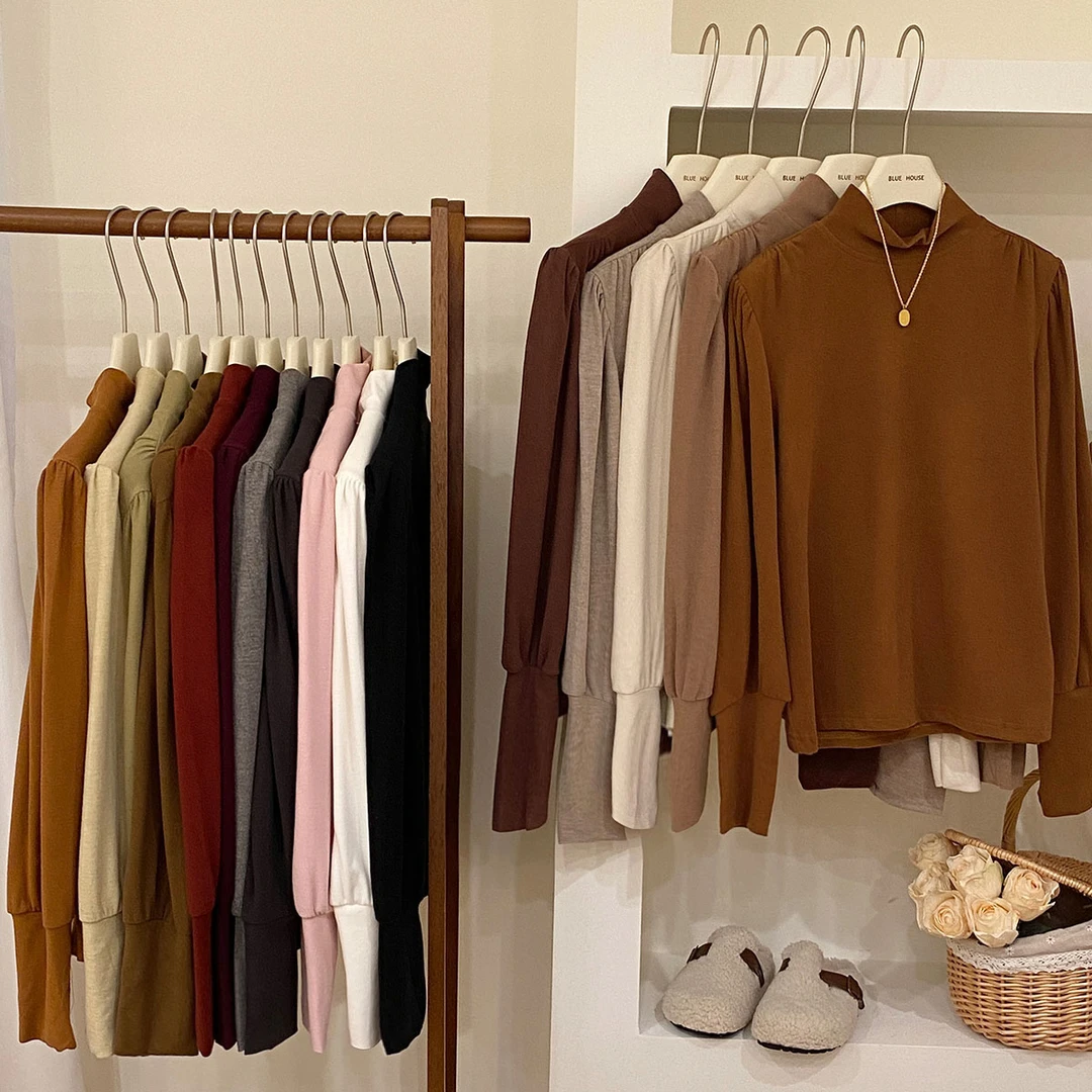 别致泡泡袖灯芯毛绒长袖T恤女秋冬磨毛加厚舒适内搭外穿打底上衣