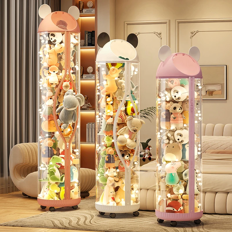 俏洁大容量娃娃熊猫耳收纳桶毛绒耐用整理收纳儿童公仔娃娃收纳桶