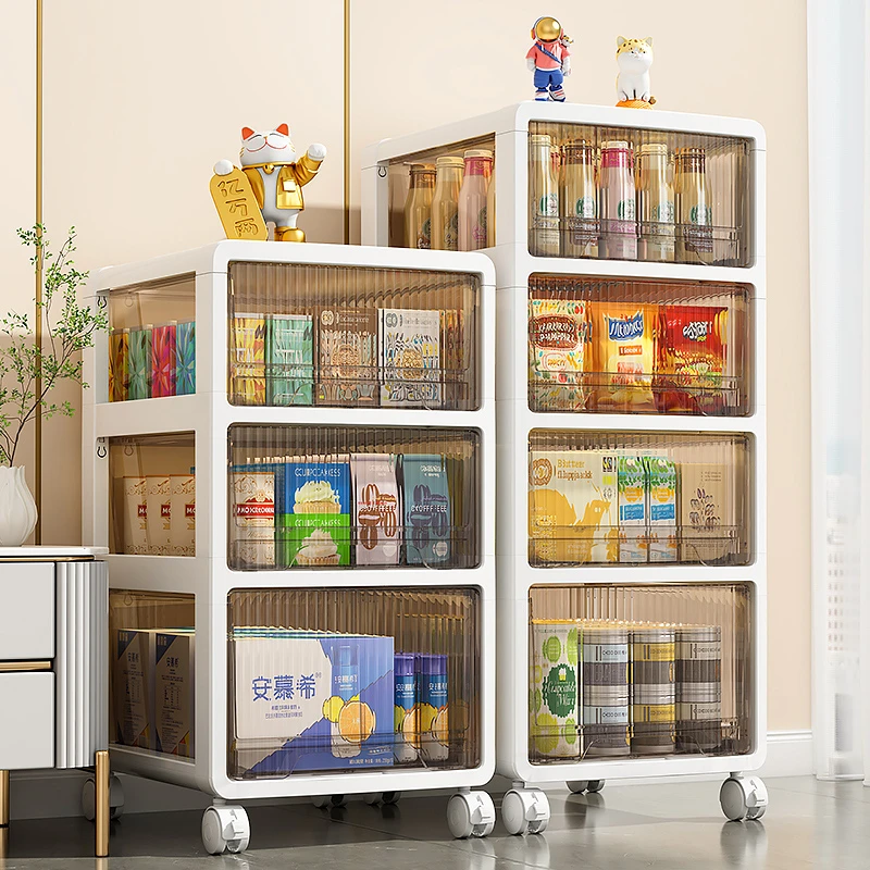 俏洁家用储物柜透明落地可移动收纳柜抽屉式收纳柜整理柜