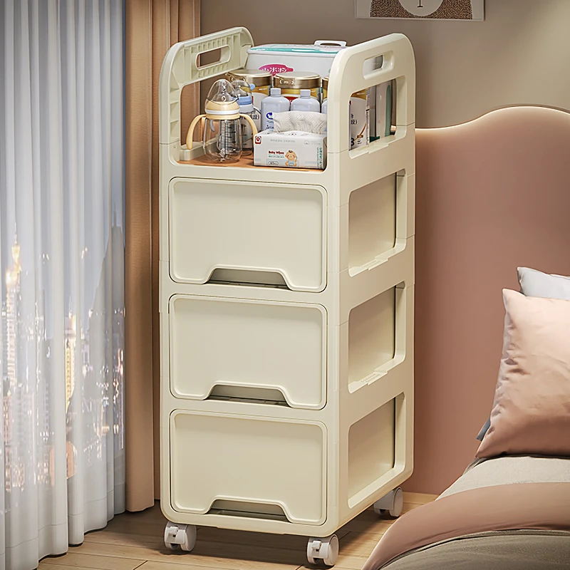俏洁移动收纳小推车办公室卫生间家用落地抽屉式零食移动置物架