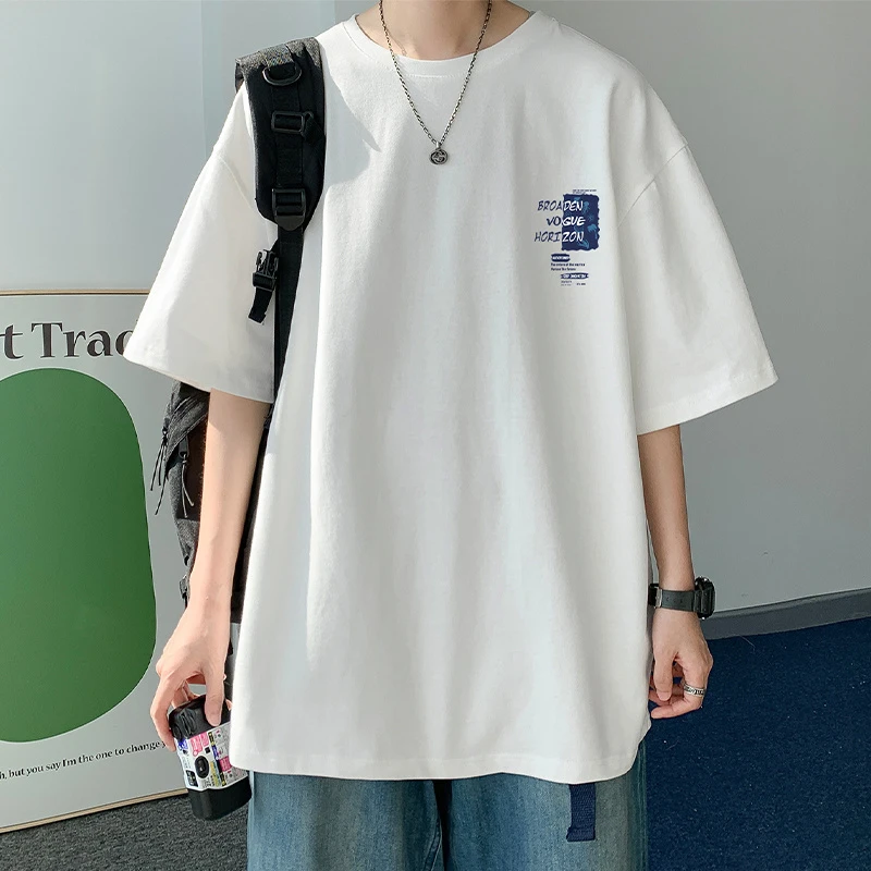 短袖男士T恤青少年夏季2024新款爆款纯棉半袖宽松休闲潮牌上衣t恤