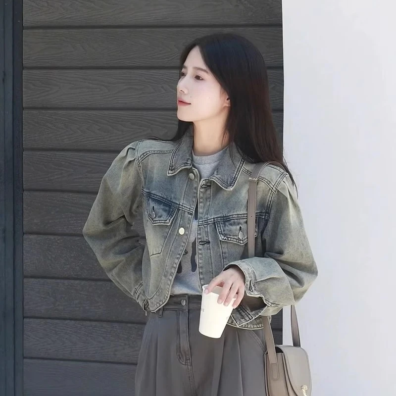 秋装搭配一整套大码胖mm复古牛仔夹克外套时尚穿搭高级两件套装女