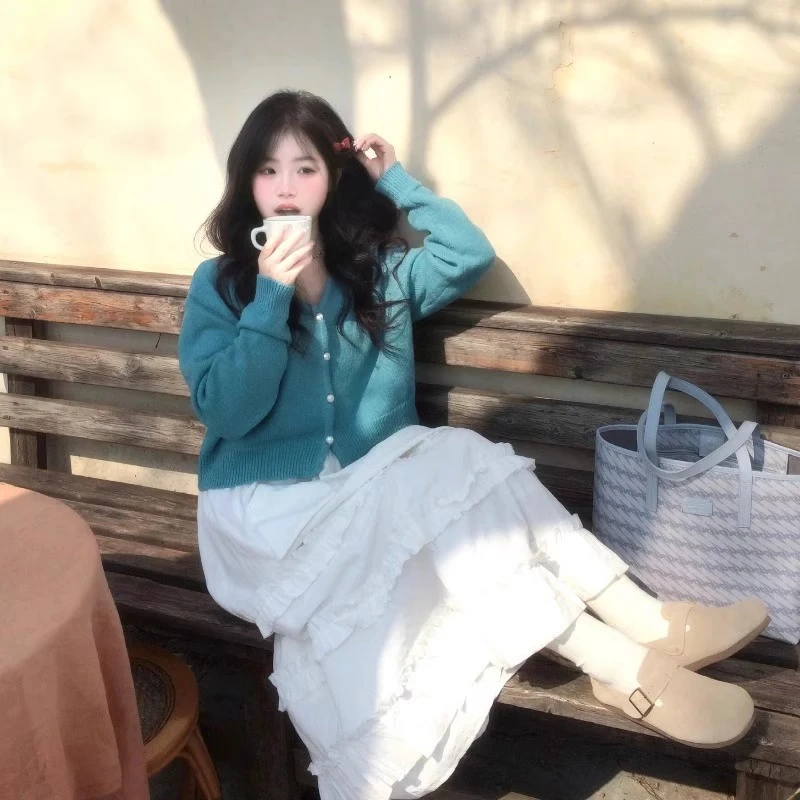 秋装搭配一整套大码胖mm遮肉针织开衫半身裙子时尚减龄两件套装女