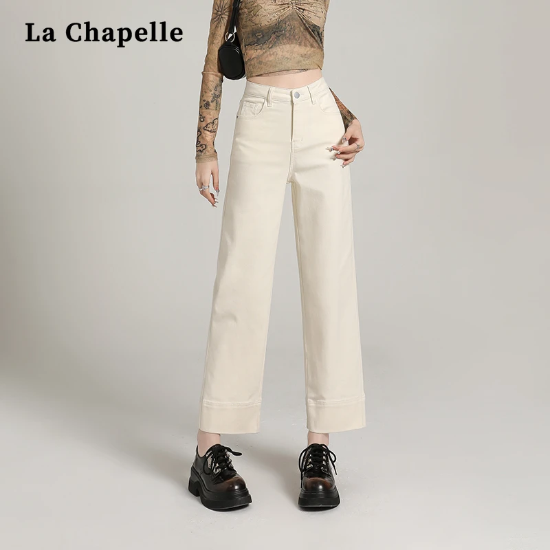 拉夏贝尔美式复古窄版直筒牛仔裤女2025年早秋新款显瘦九分烟管裤