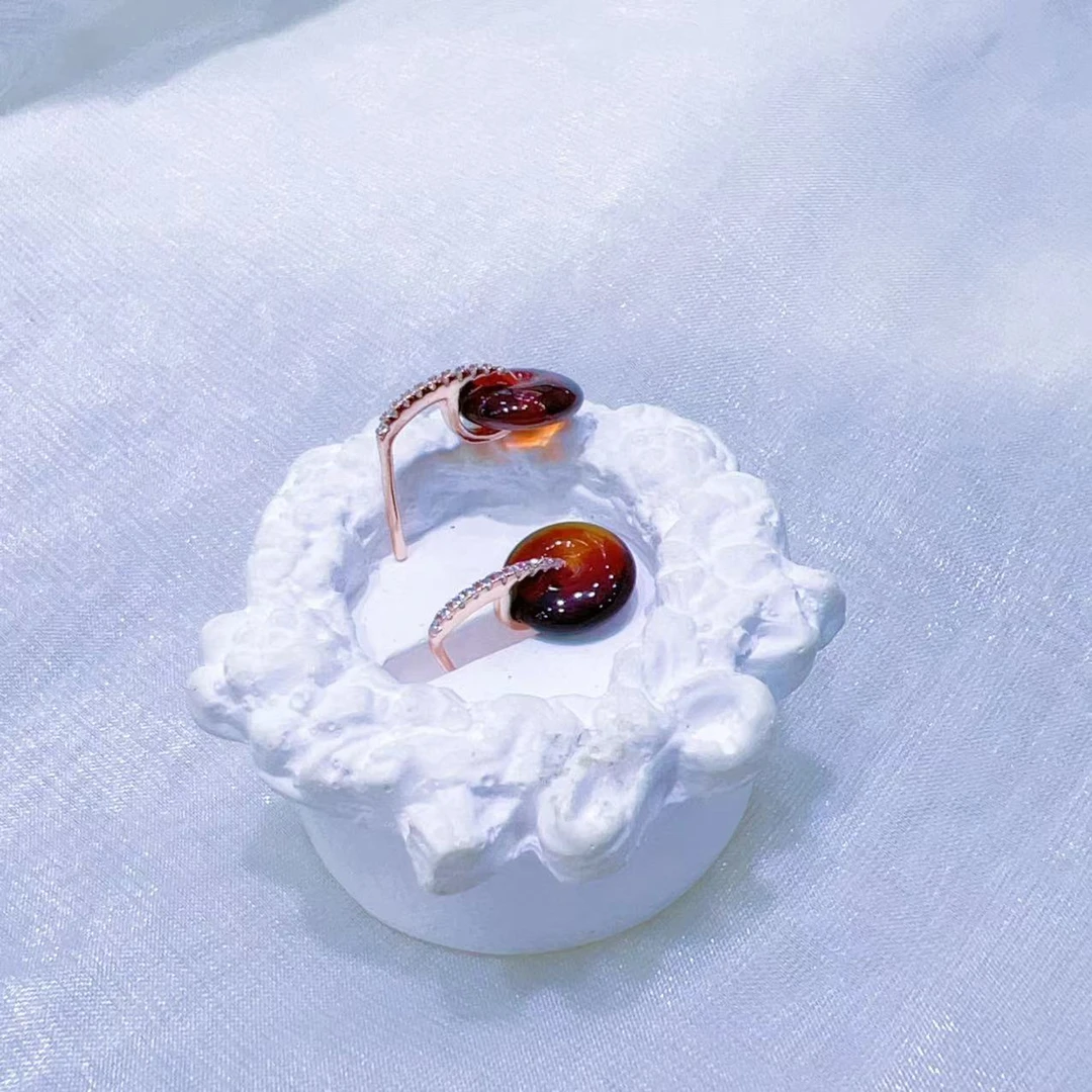 【壹芳珠宝】天然原矿琥珀墨西哥红蓝珀平安扣耳环