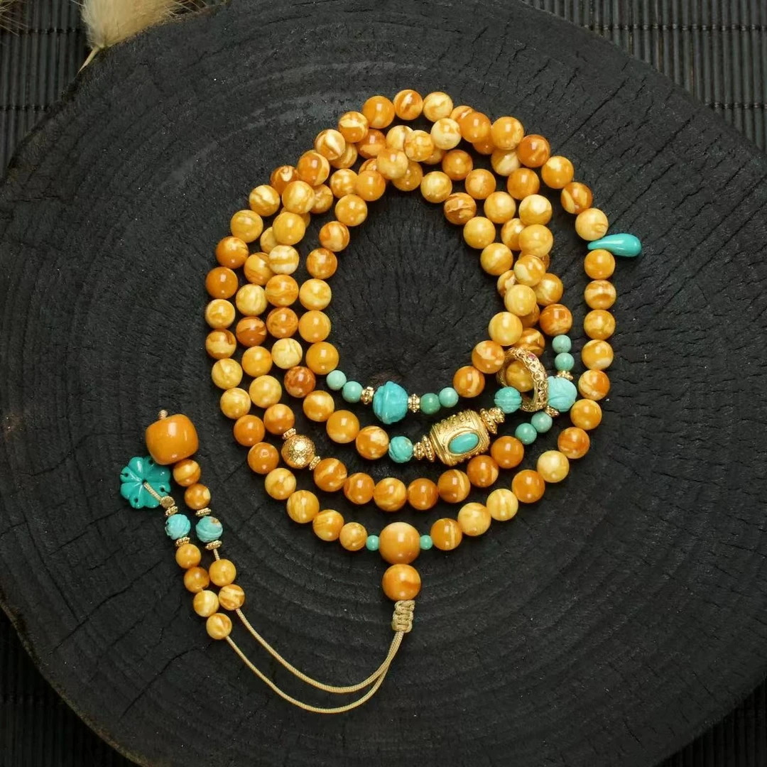 【壹芳珠宝】天然原矿琥珀蜜蜡设计108/5mm