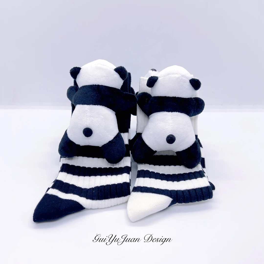 【GuiYuJuan】趴趴熊猫立体玩偶潮袜中筒袜个性日系甜美毛绒可爱ins