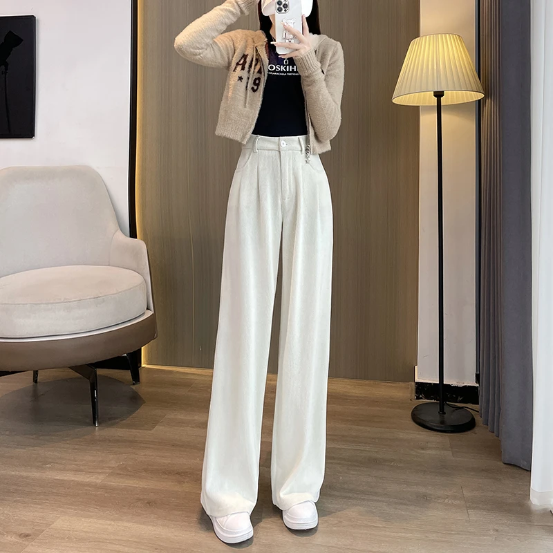 【秋上新】高智淡人带皮带直筒阔腿裤女高腰垂感西装裤宽松休闲拖地