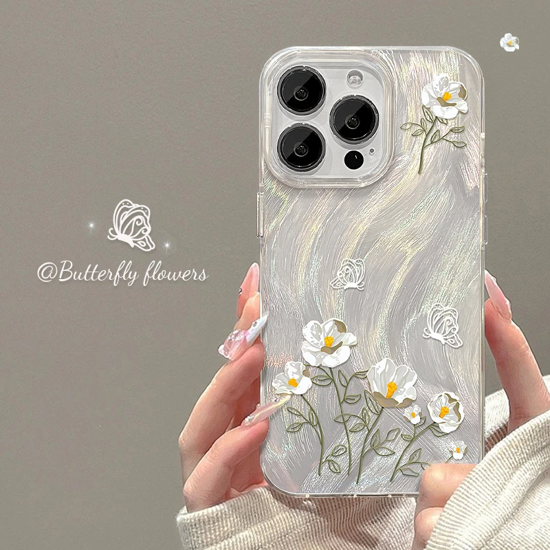 蝴蝶花丛适用iPhone13苹果15promax手机壳14小众12网红11高级7/8p