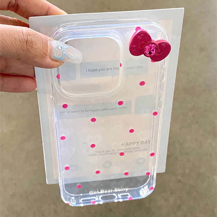 波点立体蝴蝶结适用iPhone15苹果13手机壳14promax可爱11简约xs/x