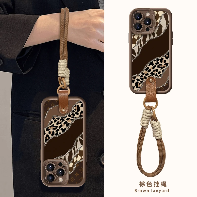 豹斑闪闪适用iPhone16苹果13挂绳手机壳15promax创意14女款12新款