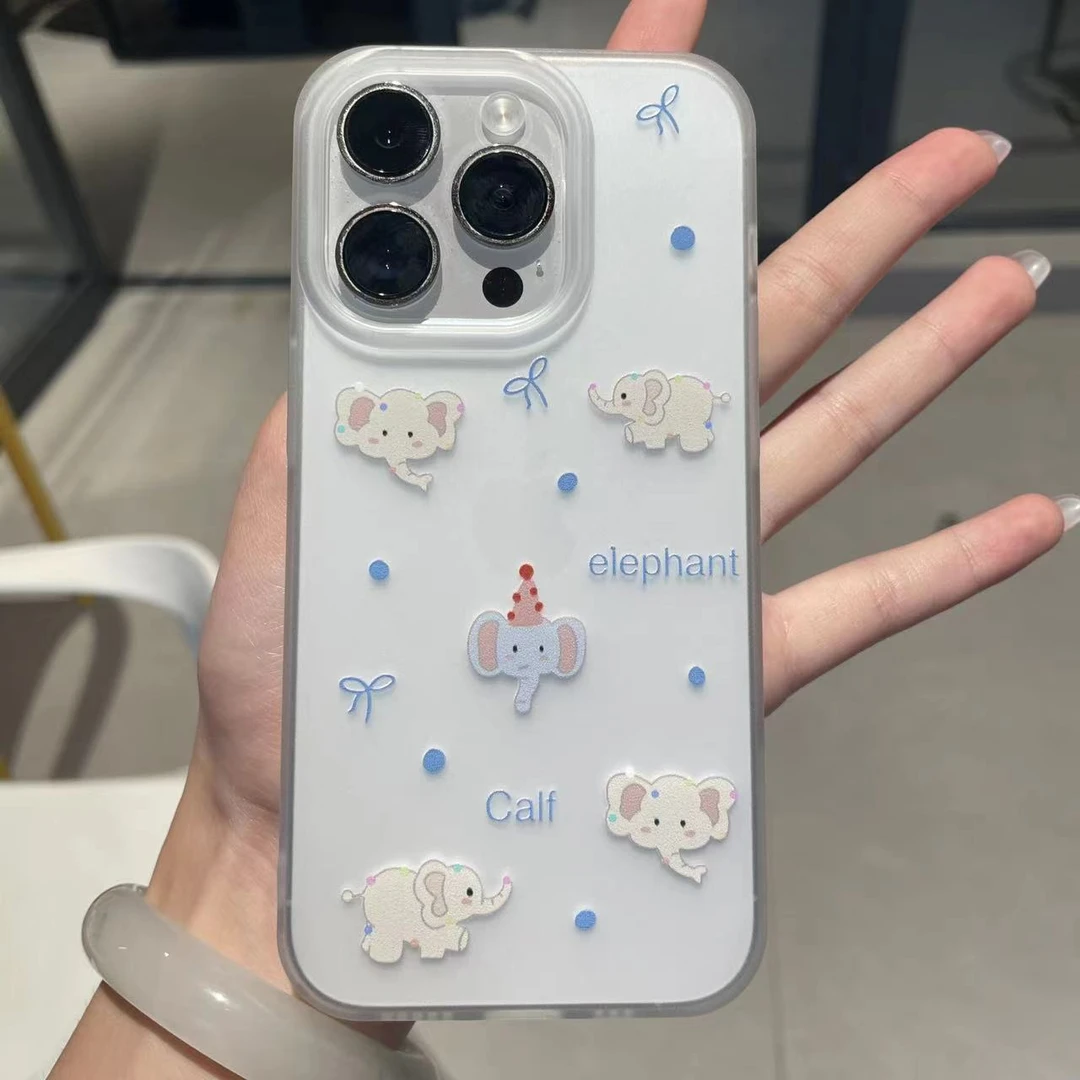呆萌波点小象适用iPhone12磨砂手机壳苹果15可爱14promax小众创意