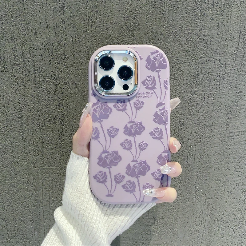 高级紫色玫瑰适用iPhone13苹果14promax手机壳15简约12小众11女款