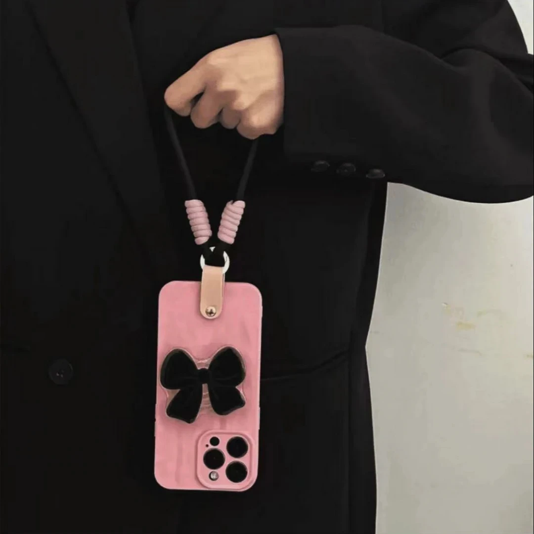 蝴蝶支架斜挎手绳适用iPhone13苹果14趣味手机壳15promax卡通女款