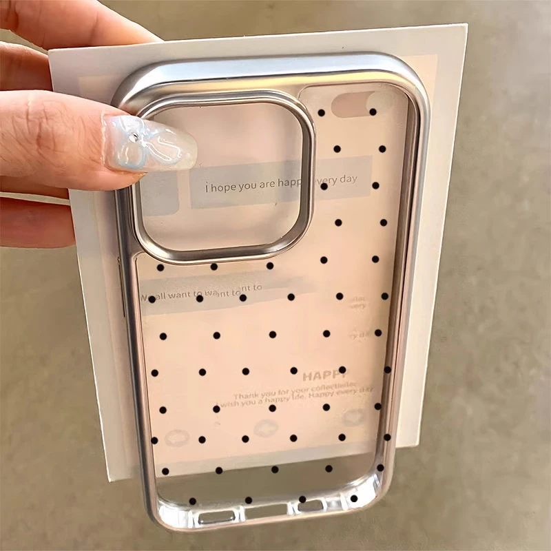 简约小众波点适用iPhone14苹果15电镀手机壳13promax透明个性高级