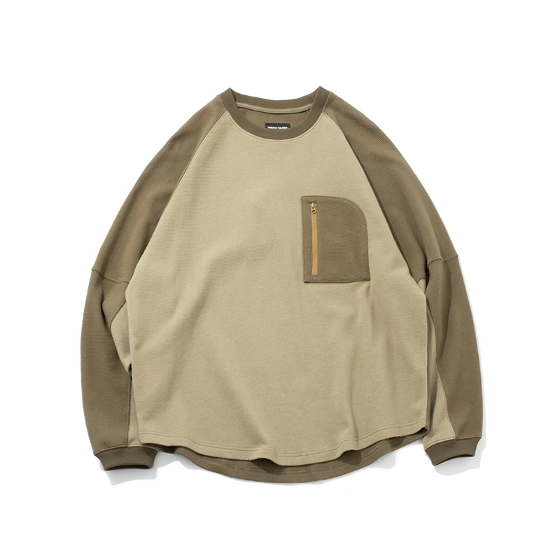 华夫格圆领拼接卫衣长袖卫衣0800