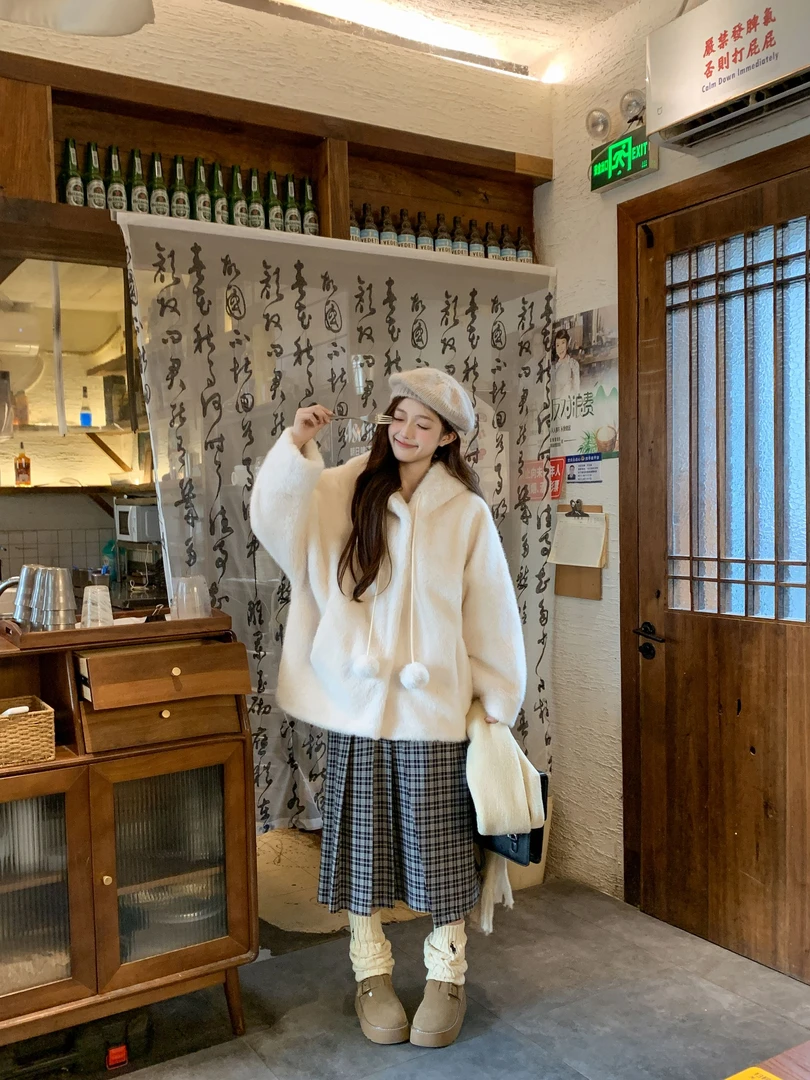 【BEIER现货】小巫女新款水貂绒毛毛外套加厚中长款甜美冬短外套