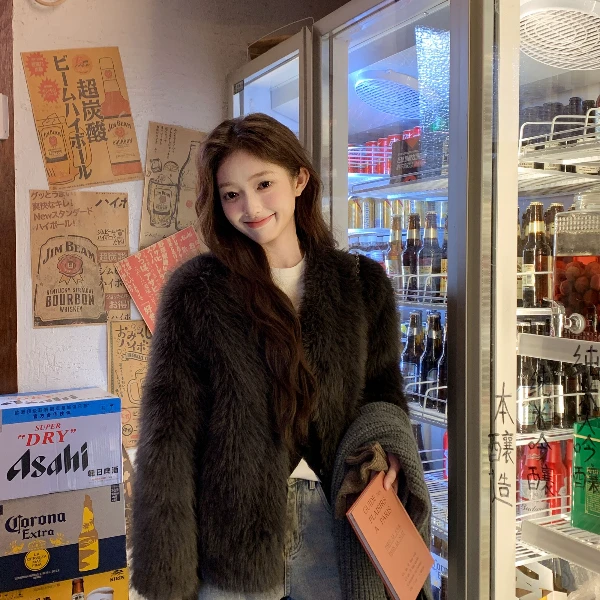 【摩卡灰棕】高级感主推系列毛毛外套网红短款宽松外套女皮毛一体