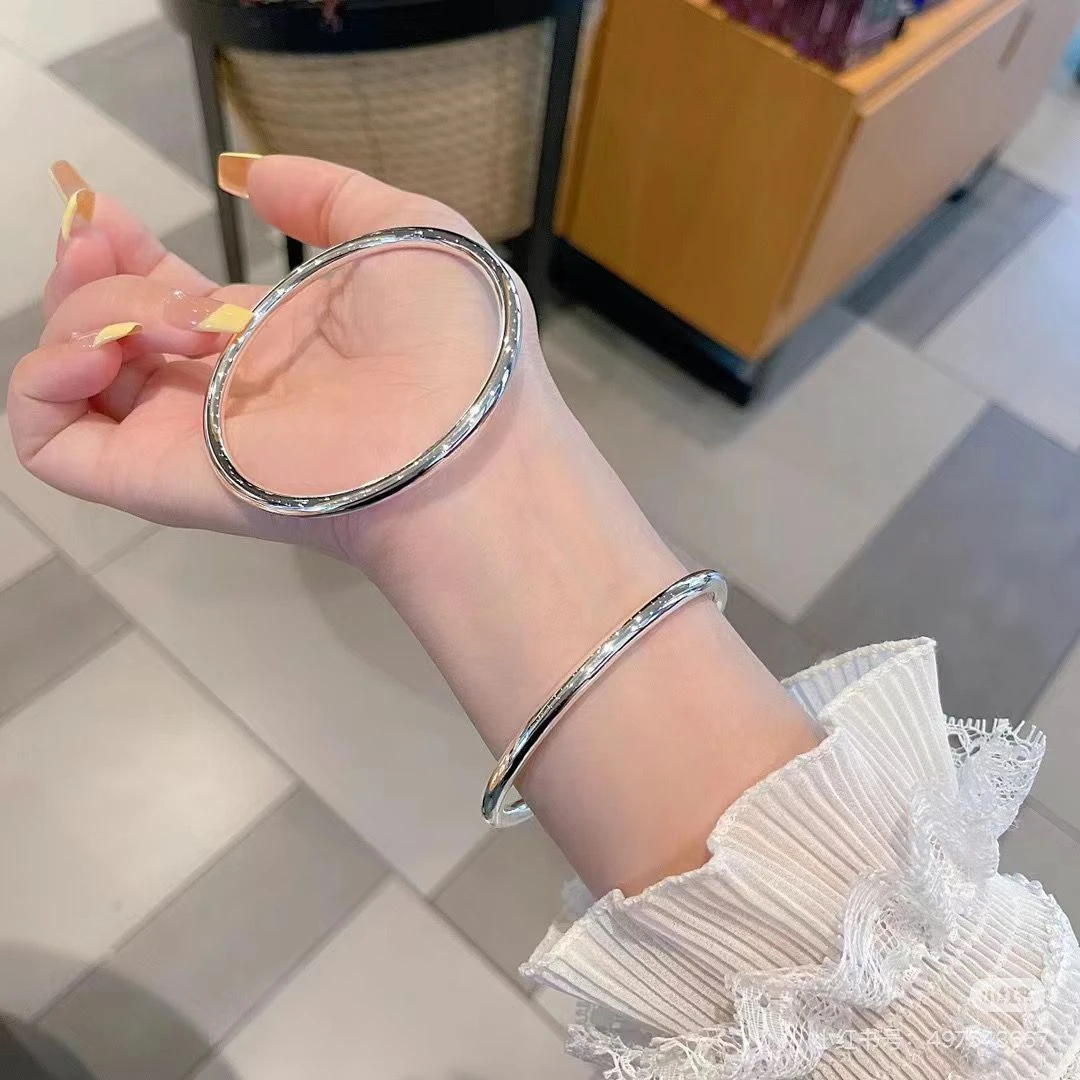 足银银制品 亮面素圈手镯百搭时尚气质女