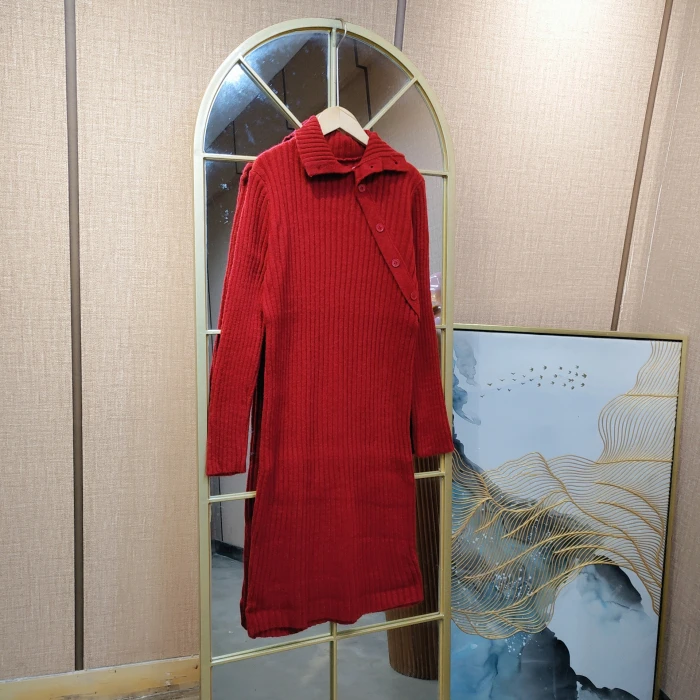AJ99孕妇红色毛衣裙90-140