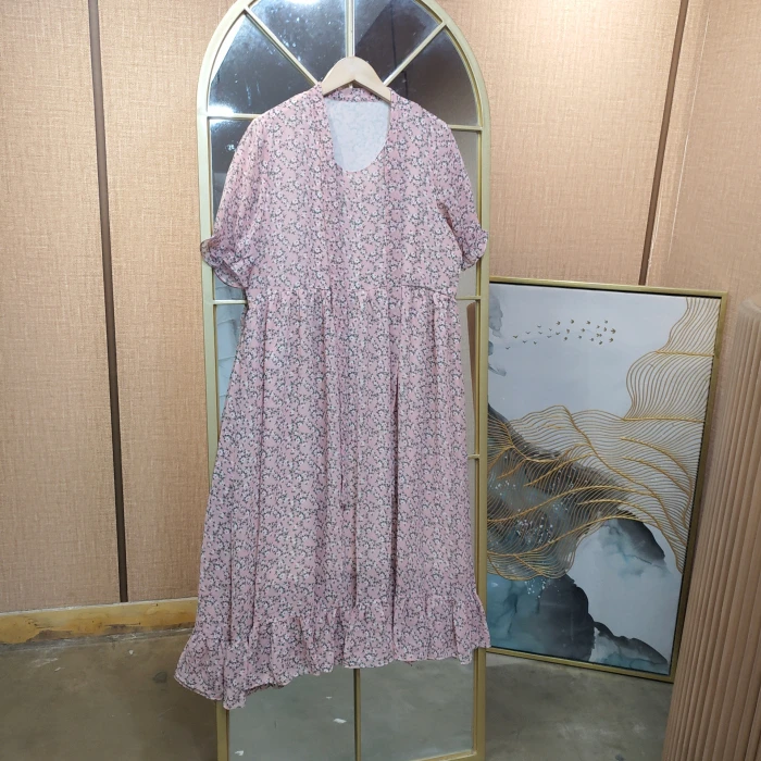 BC397孕妇粉色碎花连衣裙  100-130