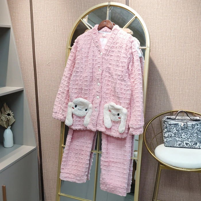 F315孕妇粉色珊瑚绒月子服套装L100-130XL140XXL150