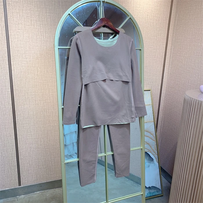 O021咖色孕妇德绒秋衣套装  L90-120XL130XXL140