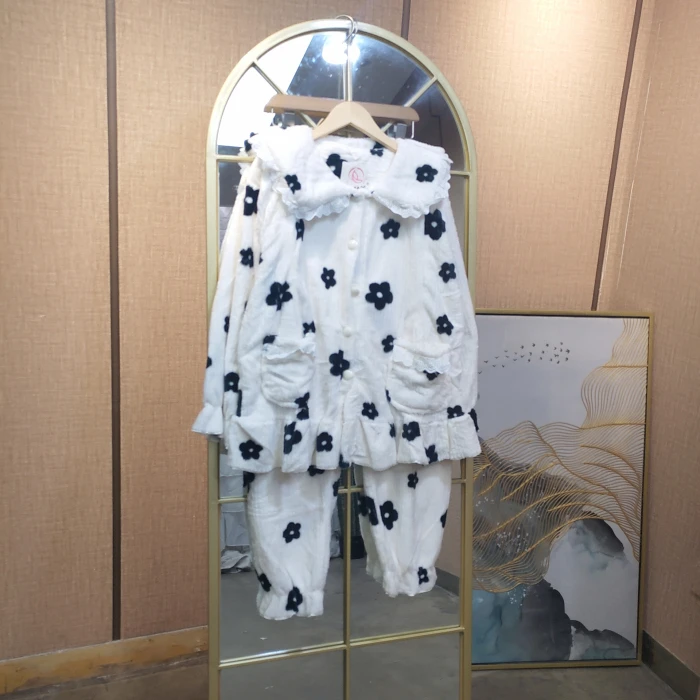 LD52孕妇白色法兰绒月子服套装 L90-130XL110-140  2XL150