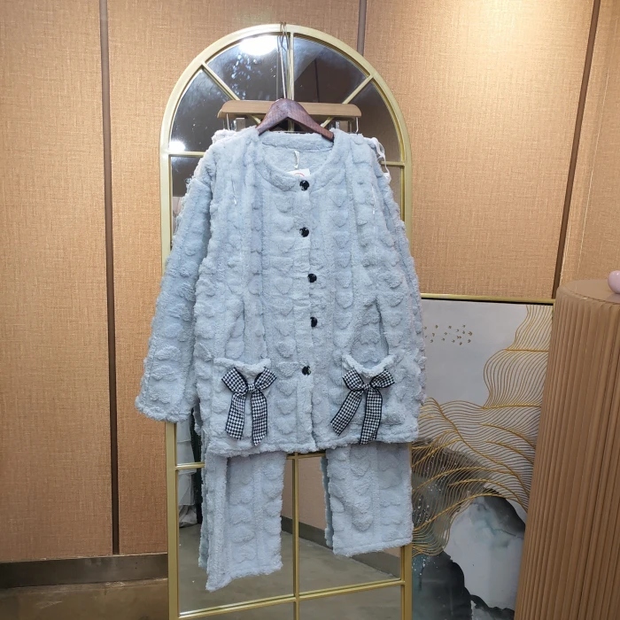 LC94孕妇蓝色珊瑚绒月子服套装L100-130   XXL150