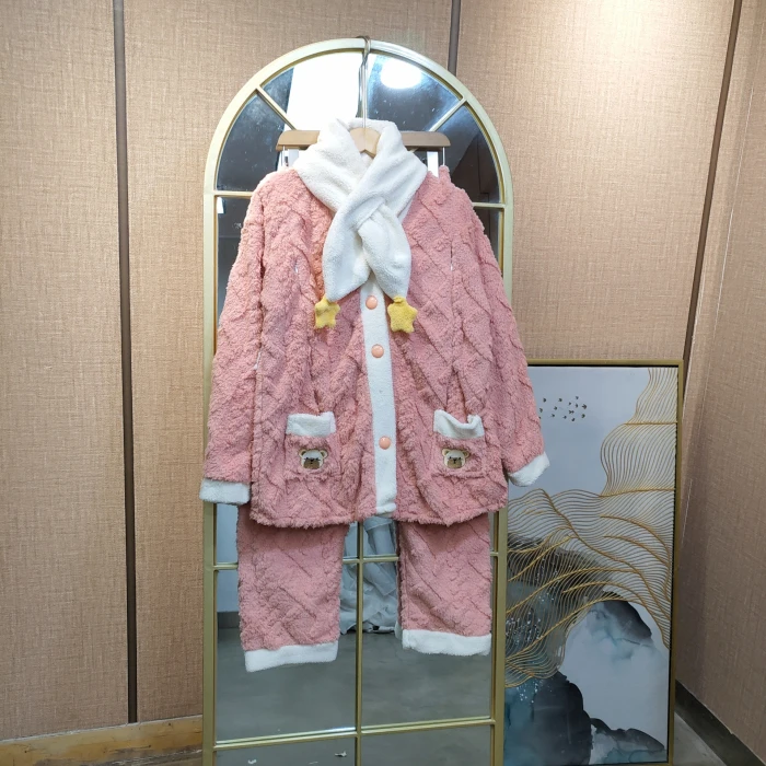 LE14孕妇粉色珊瑚绒月子服套装L100-130XL140