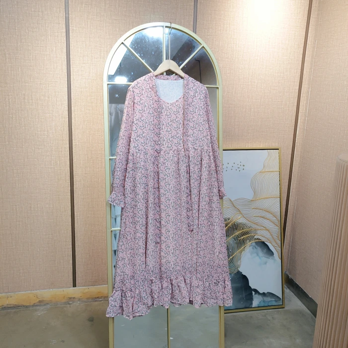 BD869孕妇粉色碎花连衣裙100-130