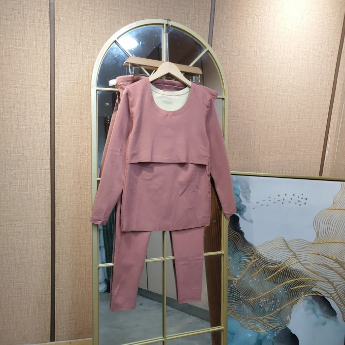 EW131孕妇豆沙红色秋衣套装XXL110-140