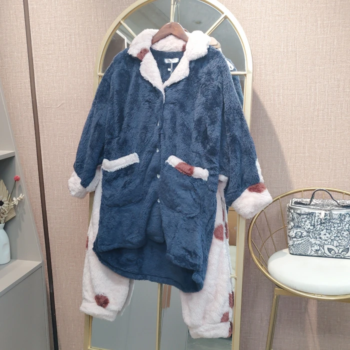 LC28孕妇蓝色珊瑚绒月子服套装M90-120L130XL140XXL150