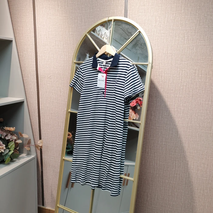 CB10孕妇蓝色条纹连衣裙M90-120L130XL140