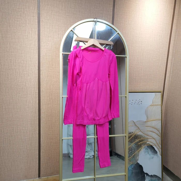 O133孕妇玫红色秋衣套装90-140